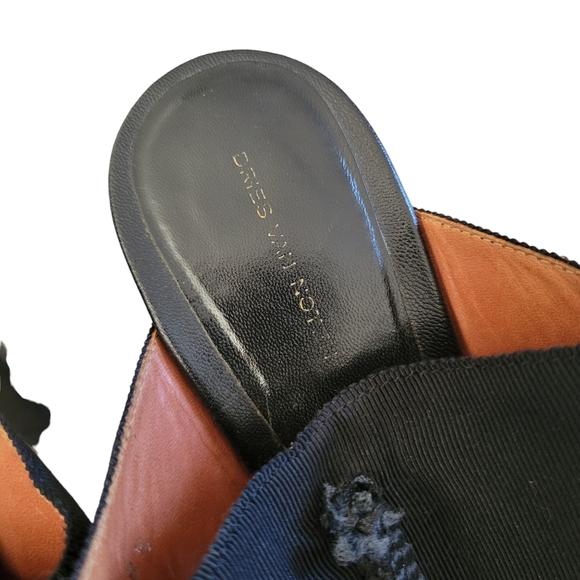 Dries Van Noten Heeled Sandals Sz 38.5 Black Leather Tassle Curved Heels - Picture 4 of 7